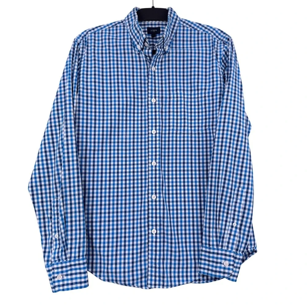 J Crew Mens Button Down Shirt Blue Gingham Check Long Sleeve Casual Size M